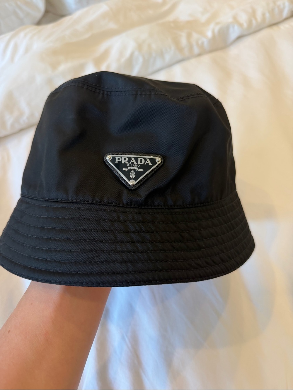 Prada Black Nylon Logo Bucket Hat